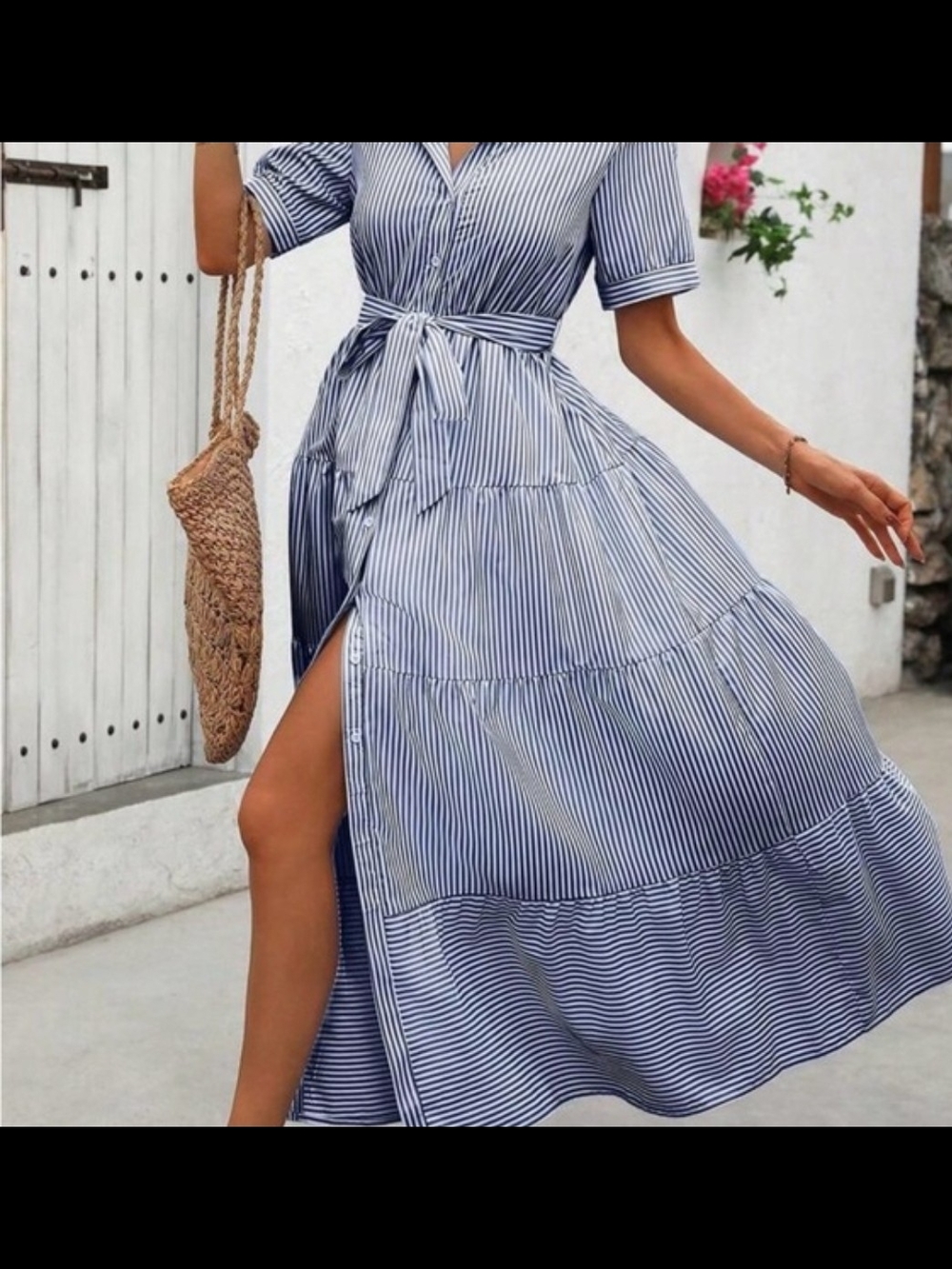 NWOT Striped Blue & White Tie-Waist Maxi Dress - Picture 2 of 9